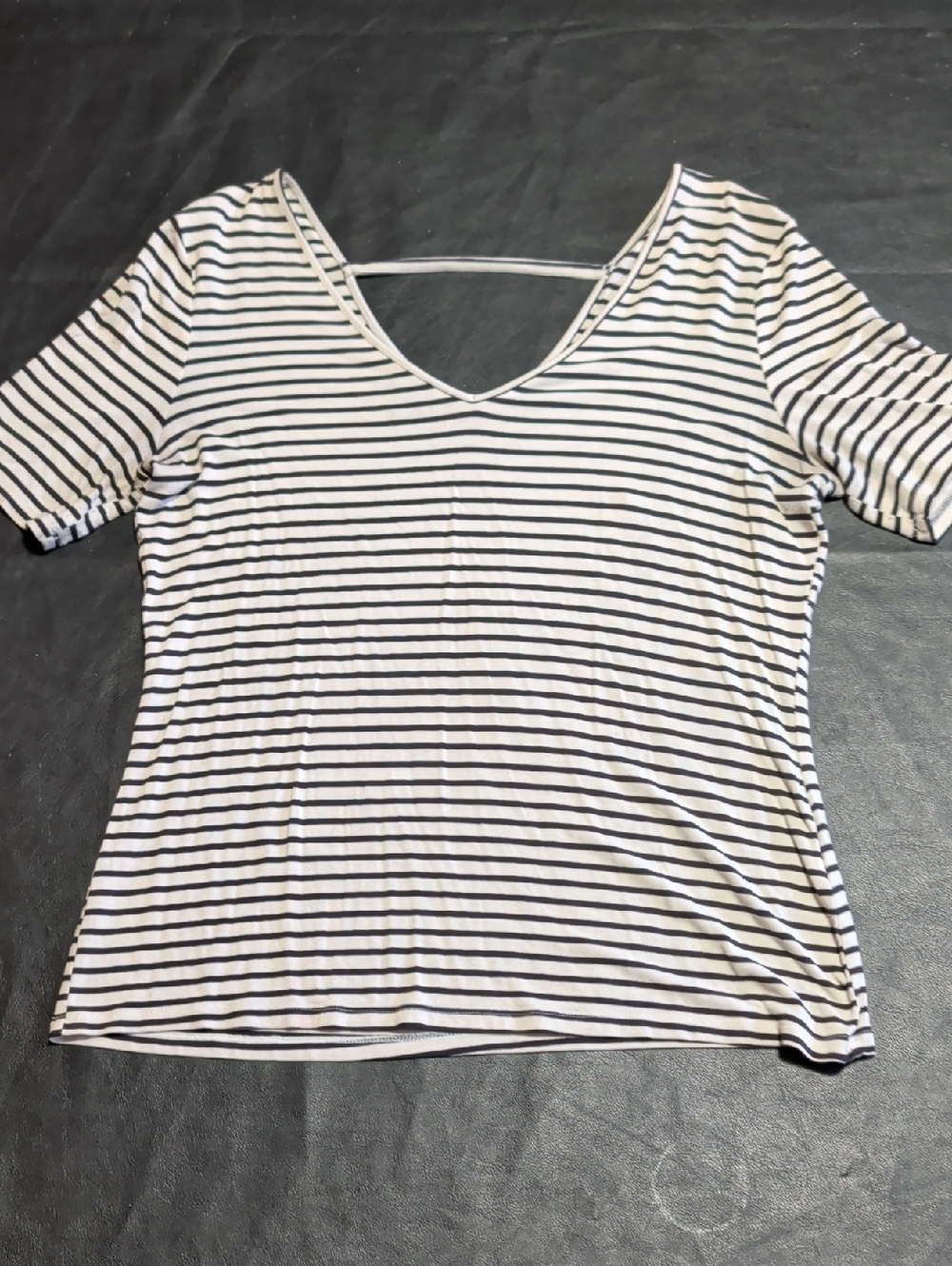 Metaphor Striped V-Neck Short Sleeve Top - White & Black